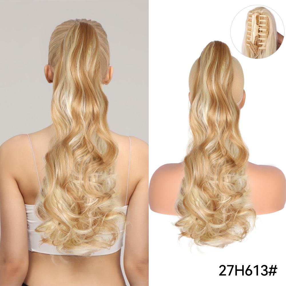 22" Ponytail Extension Claw Long Thick Wavy Curly Jaw Clip In Fake Pony Tails Soft Natural Looking Synthetic Hairpiece For Women
