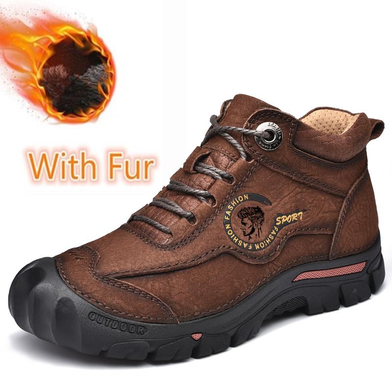 High Quality New Outdoor Men's Boots Snow Boots Men Genuine Leather Casual Shoes Men Travel Climbing Hiking Warm Winter Boots