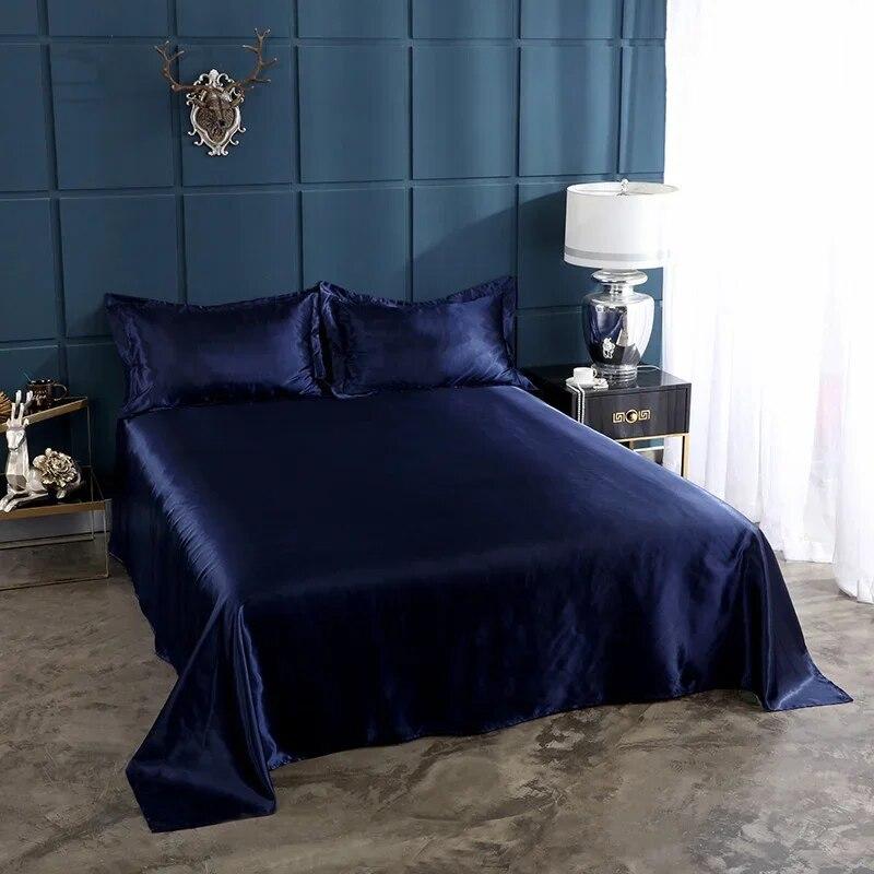 High End Rayon Queen Size Bed Sheet Set Luxury Solid Satin Silky Bedsheet Set High Quality Single Double Sheets and Pillowcase