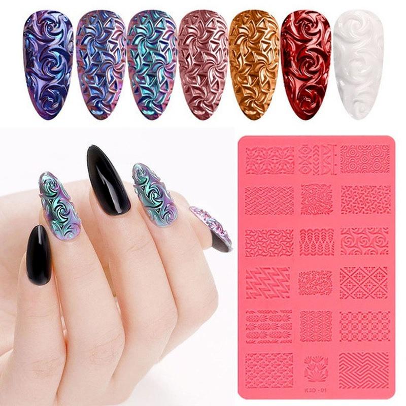 3D рельефный дизайн ногтей силиконовый шаблон для печати пудра пигмент для ногтей трафареты для штамповки маникюрная резьба форма