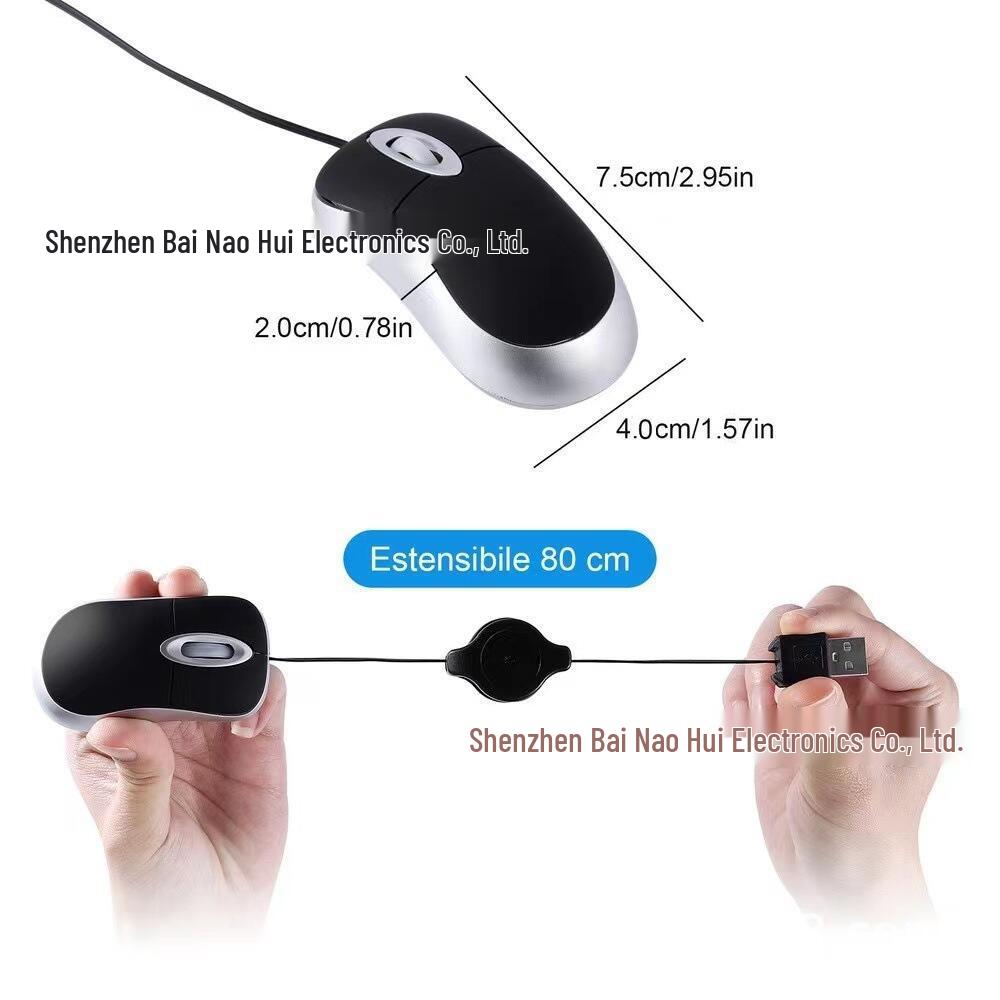 Retractable Mini Wired Mouse for Kids - Multi-color, Portable, Travel-Friendly