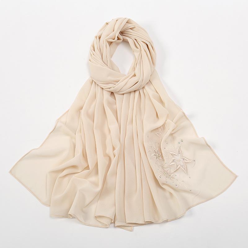 Малайзия и Индонезия горячо продаваемые новые шифоновые вышивки горячие бриллианты однотонный головной платок женщины, простой и универсальный большой размер длинное полотенце