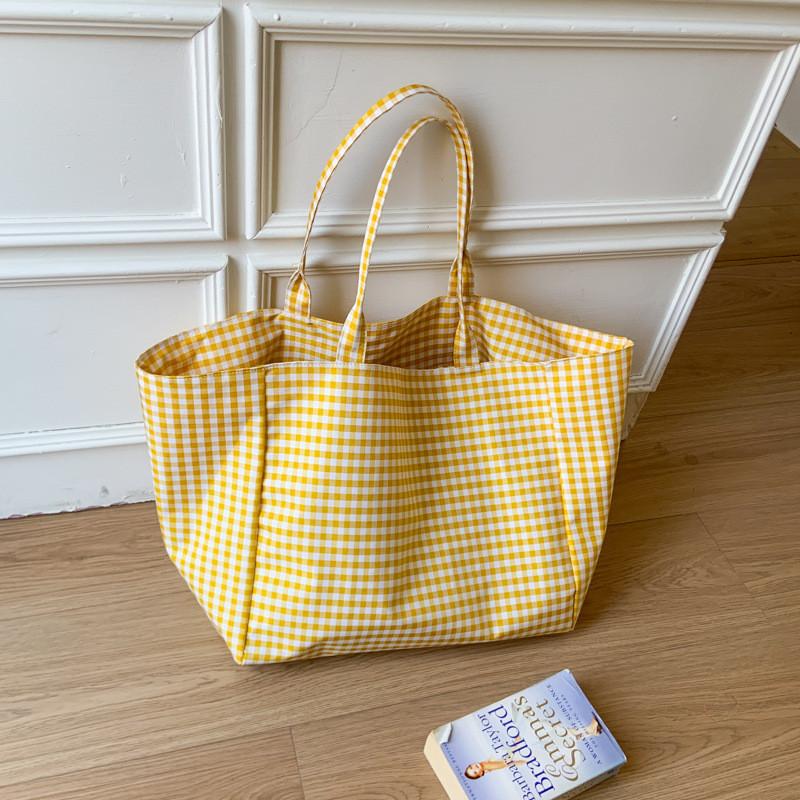 Узор Простая клетка Большая вместимость Женская повседневная холщовая сумка-тоут для ежедневного использования
