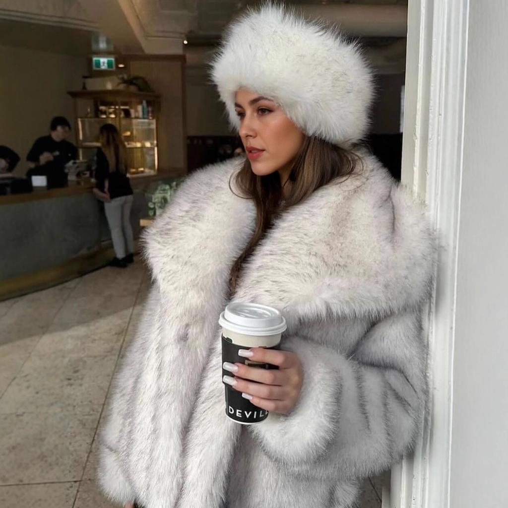 Winter European And American Style Imitation Fur Coat Women'S Lapel Long-Sleeved Temperament Commuter Fur Coat