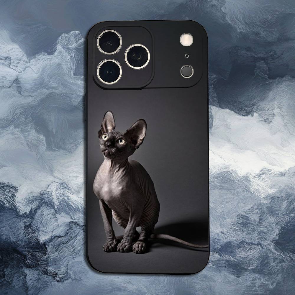 Чехол для iPhone 11,12,15,14,13,16,17,Plus,Pro Max,XS,X,XR,SE,Mini,8,7 с изображением кошки породы Сфинкс, Мягкий силикон, Черный