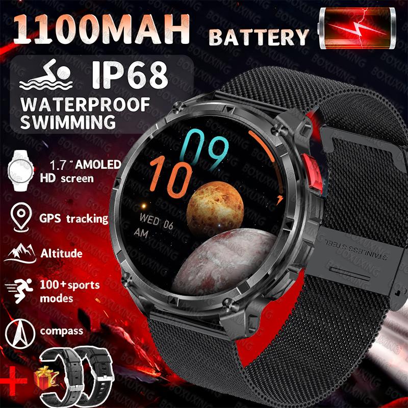 Новые Смарт-часы T-REX3 1100 мАч, 10ATM Водонепроницаемые, GPS, Bluetooth-звонки, 1,7-дюймовый AMOLED HD, Спортивные, Фонарик, Умные Часы для Мужчин