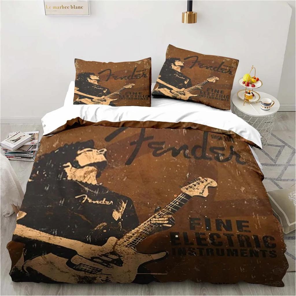 Комплект из 3 предметов Одеяло Fender Постельное белье Музыкальный Двуспальный комплект Постельное белье Гитара Набор Комплект Покрывало на кровать Двуспальный Кинг Покрывало Домашний текстиль