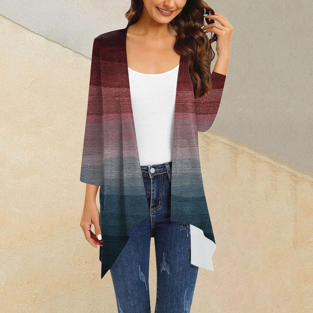 Женский кардиган неправильной формы с принтом, рукавами три четверти и карманной курткой