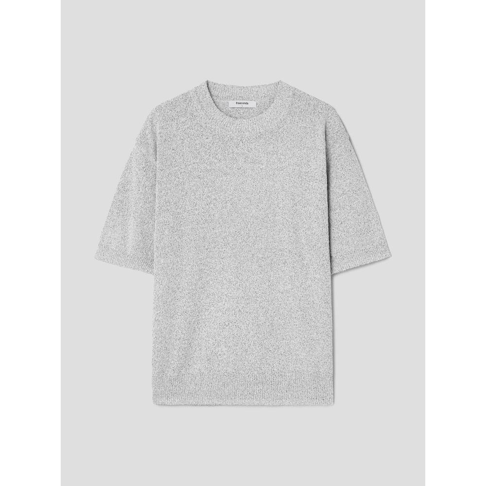 8SECONDS Boucle Two-Tone Round Short Sleeve Knit Light Gray