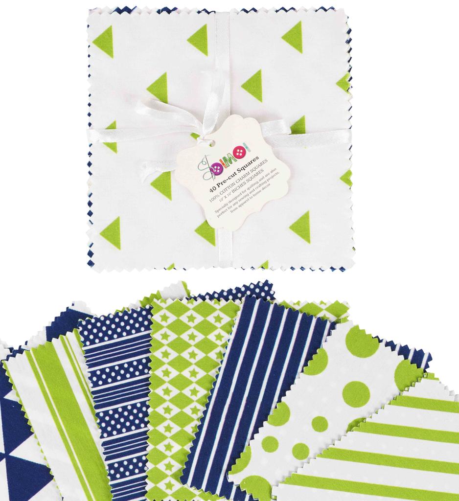 Soimoi Geometric Patterns Print  Precut 5-inch Cotton  Fabric  Quilting  Squares  Charm Pack DIY Patchwork Sewing Craft- Blue &