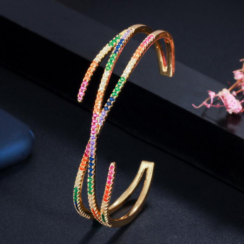 S0155 Креативный женский открытый браслет с микро-инкрустацией цветным цирконом 3A