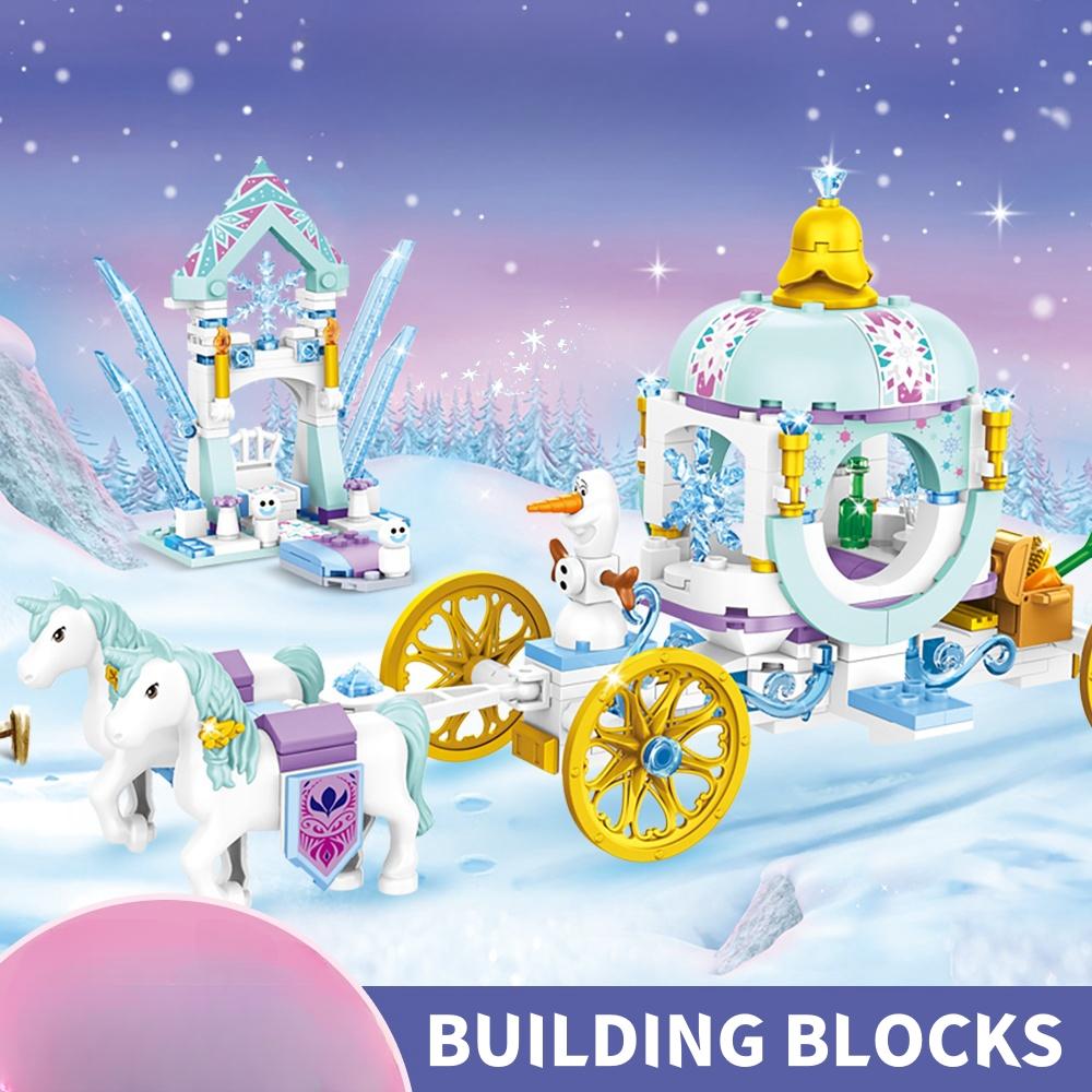 Creative Luxury Ice Castles Playground House Movies Winter Snow Horse Figures Building Blocks Set Toy For Girls Diy Gift