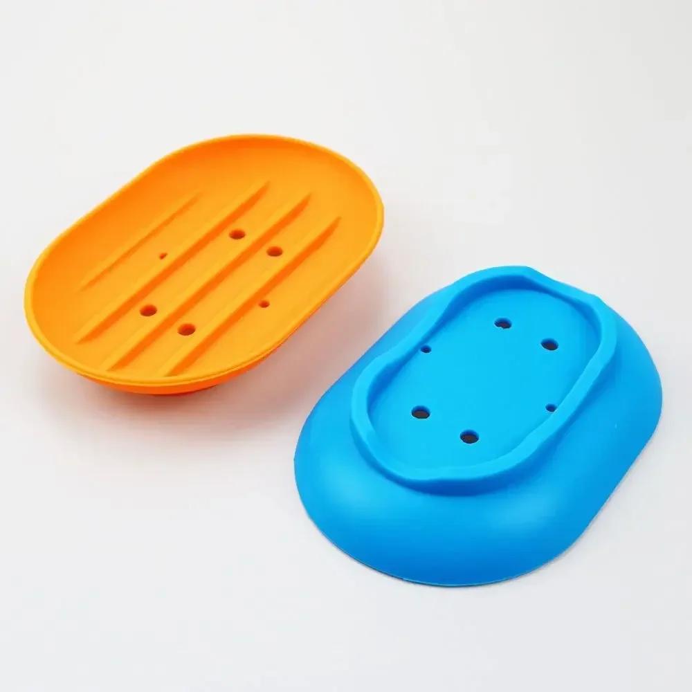 Anti-slip Silicone Soap Stand Draining Soap Box/dish Oval Silicone  Stand Bathroom Soap Box Without Perforation