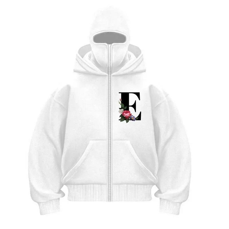 Хип-хоп толстовка с капюшоном на молнии с двойной шапкой, балаклава, куртка с капюшоном, уличная мода, принт с буквой, осень-зима