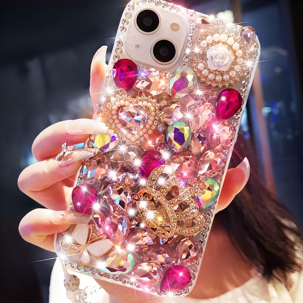 Чехол для телефона со стразами и блестками для iPhone 17 16 15 14 13 12 11 Pro Max Air mini 16e 8 7 Plus X XS XR, Блестящий дизайн с кристаллами, короной, бабочкой, жемчугом и цветами
