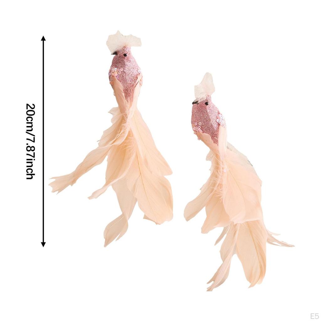 2 Artificial Bird Decorations, Ornaments, Feather Figures, Sculptures Made of Foam with