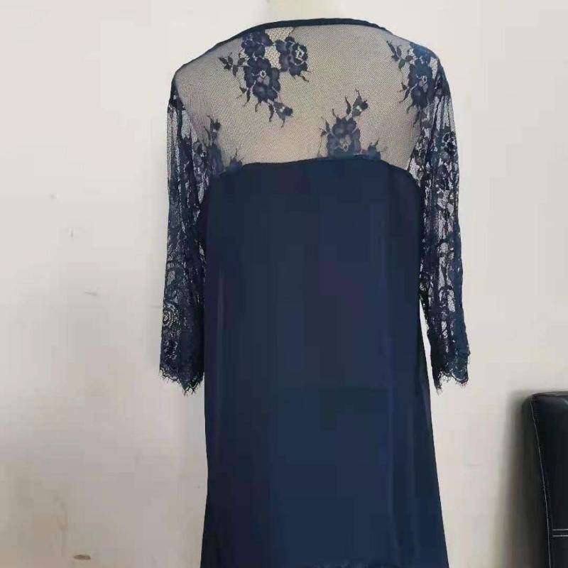 Элегантное кружевное шифоновое платье средней длины, женское платье с коротким рукавом, весна-лето, женские однотонные платья трапециевидной формы, большие размеры 24033