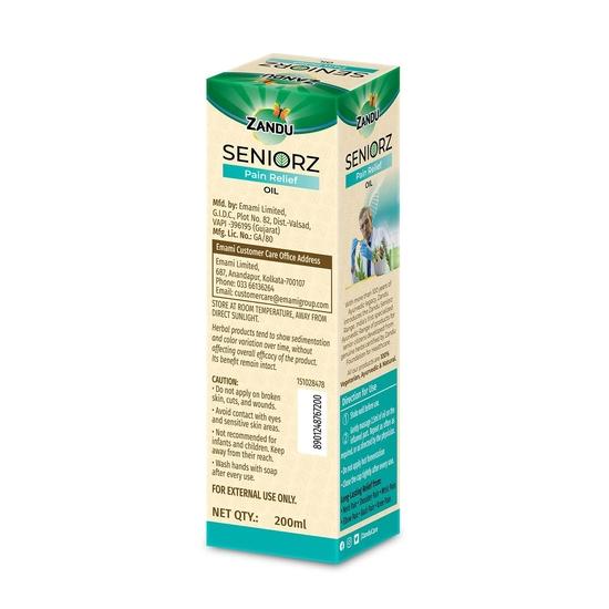 Zandu Масло для облегчения боли Seniorz, 200 мл, Помогает уменьшить боль в суставах и мышцах, Длительное облегчение боли в колене, шее, спине, плече, запястье
