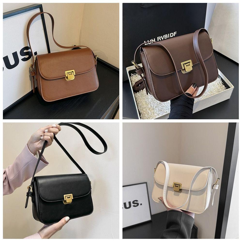 Portable Vintage Buckle Shoulder Bag Solid Color PU Leather Small Square Bag Cuasal Leisure Women's Armpit Bag Daily