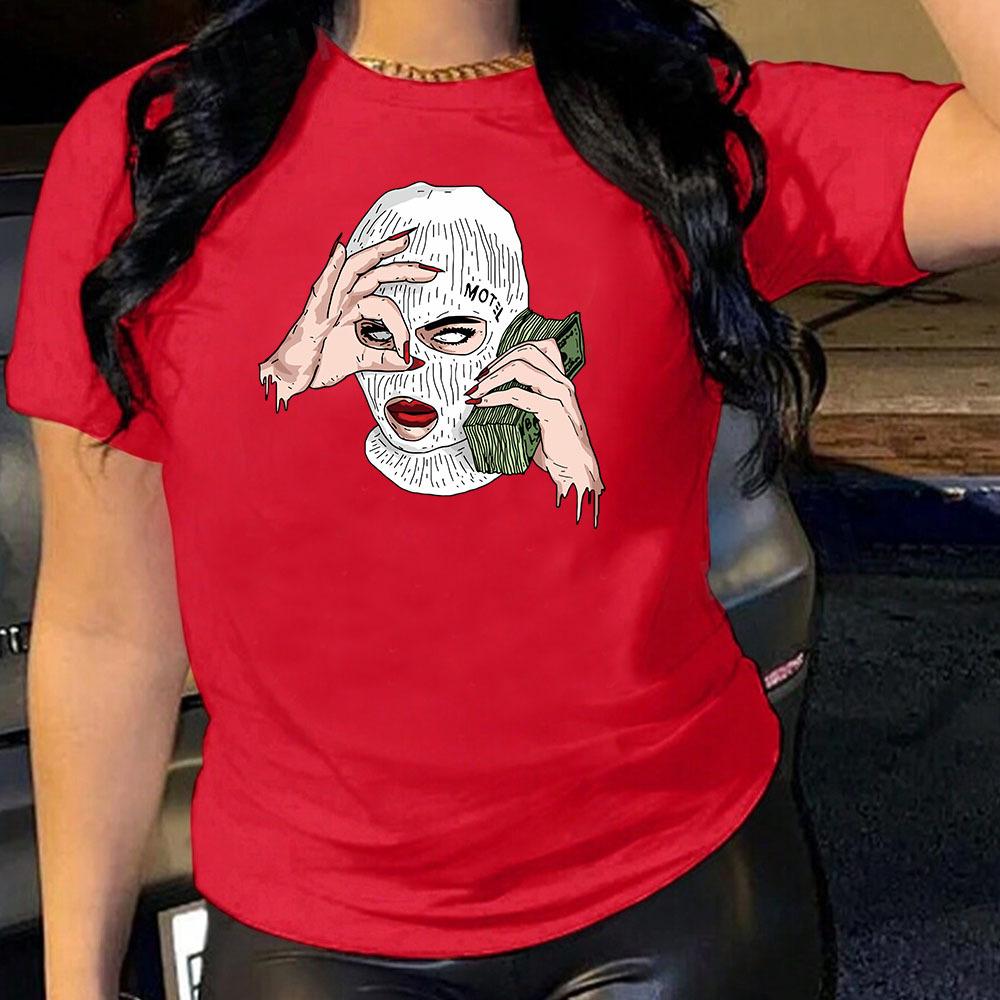 Поддельные доллары США Хлопковая футболка с коротким рукавом и круглым вырезом для женщин Топы с 2D-печатью