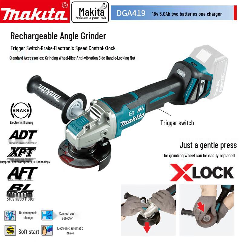 Makita 18В Бесщеточная Угловая шлифмашина (болгарка) CN вилка (адаптер в комплекте)
