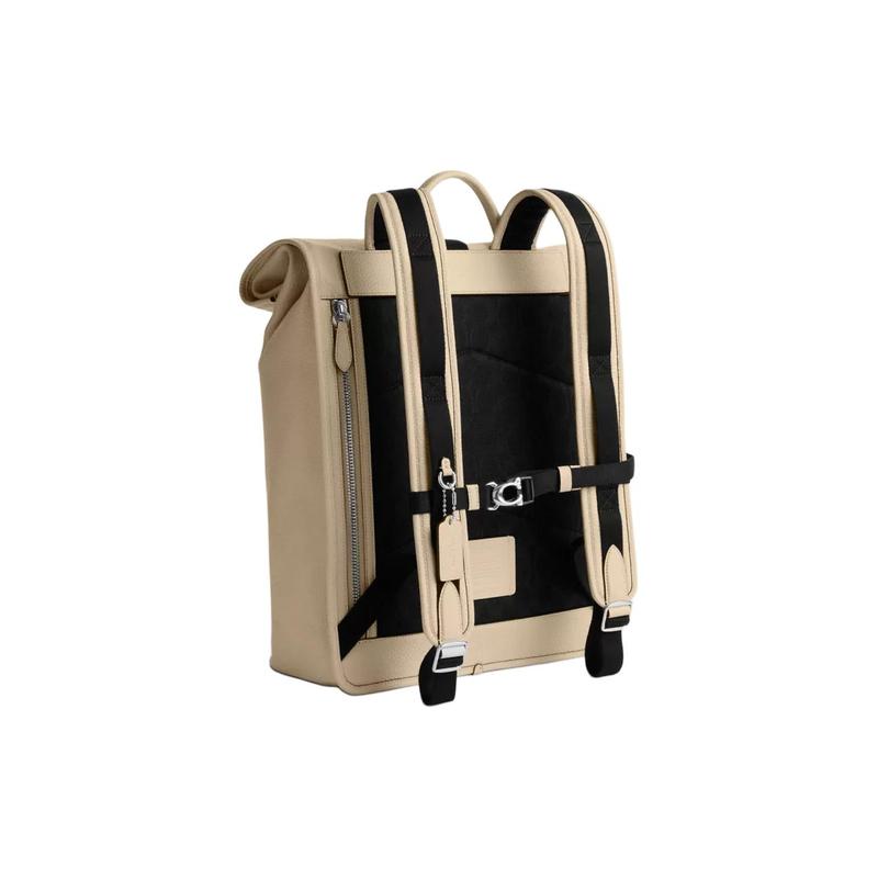 COACH 30 solid color logo lock roll top multi-function pocket pebbled leather backpack large men's ivory