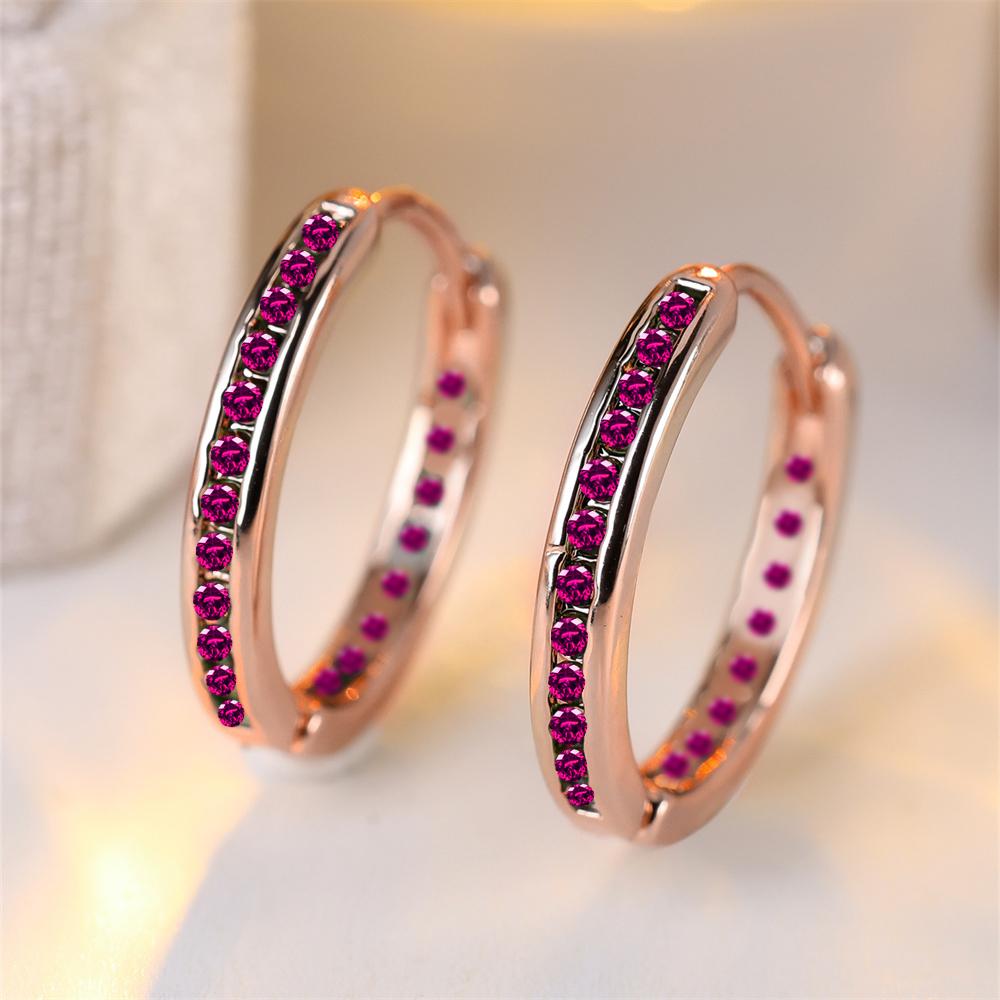 Серьги-кольца из розового кристалла и циркона, однорядные, маленькие, круглые, для женщин, винтажные, розовое золото, серебристый цвет, для свадьбы