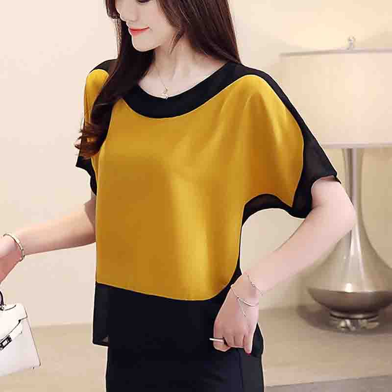 Новые модные женские летние шифоновые блузки с коротким рукавом женские рубашки свободные женские топы элегантная офисная женская одежда 3397