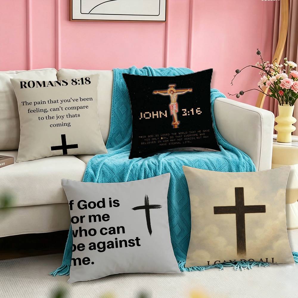 Bible Verse Jesus Christ Christian Pillow Case Square DoubleSided Sofa Cushion Cover Bedroom Bedside Pillow