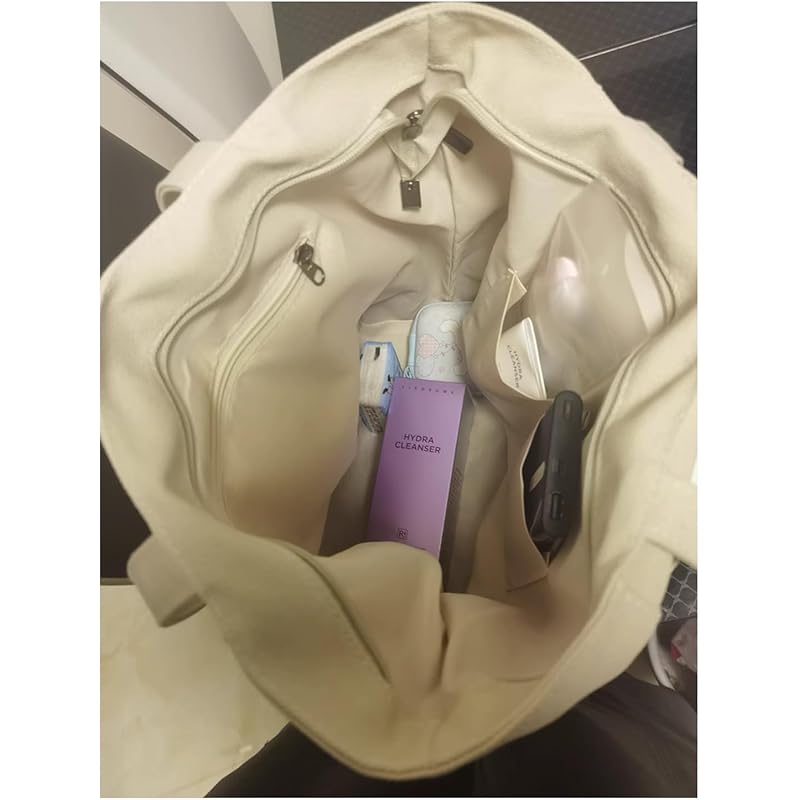 [Xpass] Tote Bag Canvas A4 Canvas Tote Canvas Ladies Men's Plain Color With Zipper Has an Inside Pocket Bg102gry