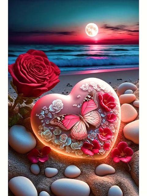 Романтический пляжный пейзаж алмазная живопись Роза Бабочка Любовь DIY Мозаика Алмазная вышивка 5D вышивка крестиком цветок домашний декор S448