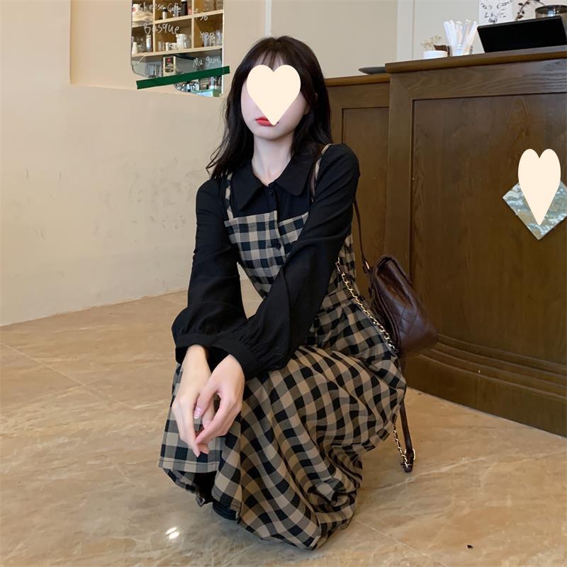 2025 Осень/Зима Ретро Клетчатый Стиль Двойка – Модное, омолаживающее платье MM Plus Size с длинными рукавами