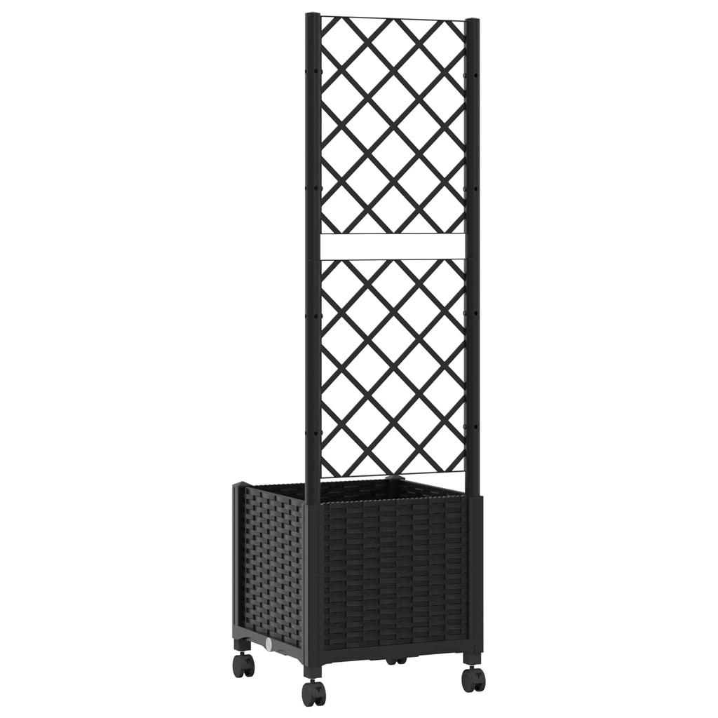 Planter with Trellis and Wheels Black 40 x 40 x 146 cm PP