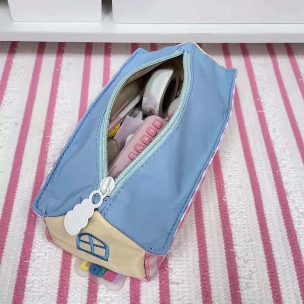 Aesthetic Korean Style Pencil Case Large Capacity Pencil Pouch Lovely House Stationery Bag Office