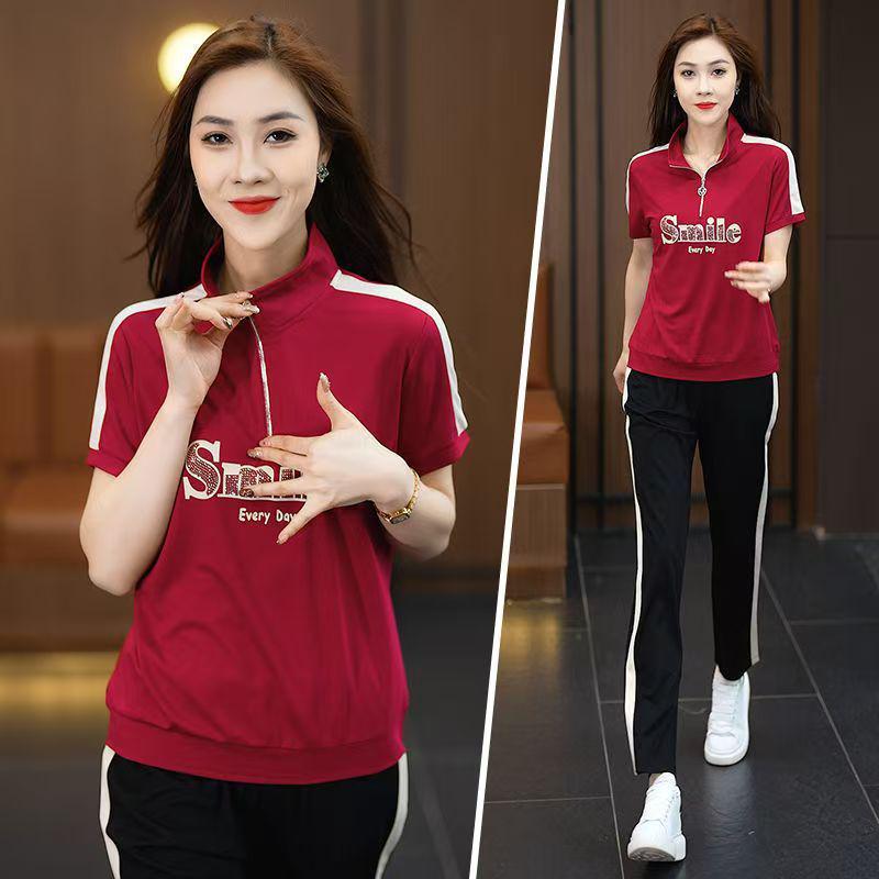 Trendy Summer Sweatshirt & Sportswear Set for Middle-Aged Moms - Loose, Slimming Casual Two-Piece 2025