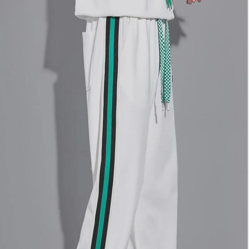 Мужские модные летние широкие брюки в полоску - свободный покрой, повседневный спортивный стиль