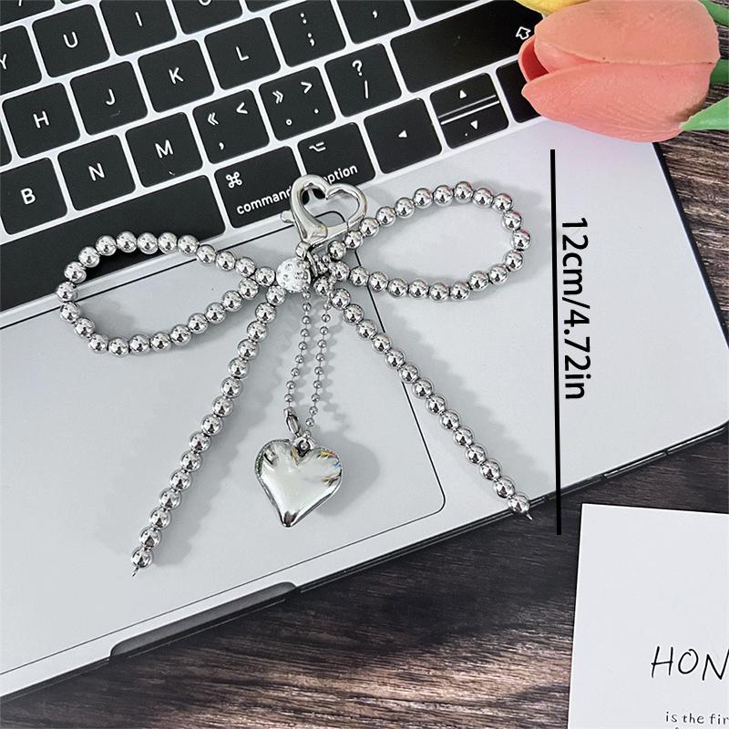 Ins Style Bowknot Бисерный телефон Подвеска Любовь Пряжка Брелок Серебряный Сердце Наушники Чехол Подвеска Сумка Декор Автомобильный брелок