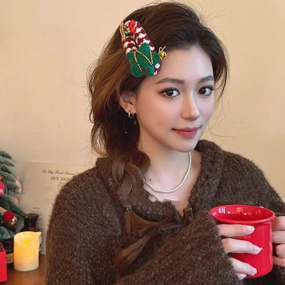 Fashion Cartoon Christmas Tree Hair Clip Elk Sweet Santa Claus Hairpin Creative Felt Xmas Wool Barrettes Women