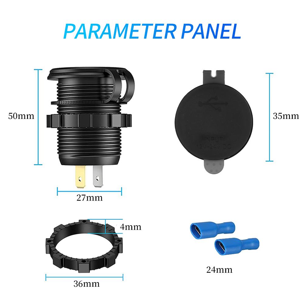 Автомобильное зарядное устройство QC3.0 с функцией быстрой зарядки мощностью 30 Вт, водонепроницаемая розетка с двумя портами USB Type-C и USB-A и светодиодным дисплеем для iPhone, Samsung, Android 12–24 В