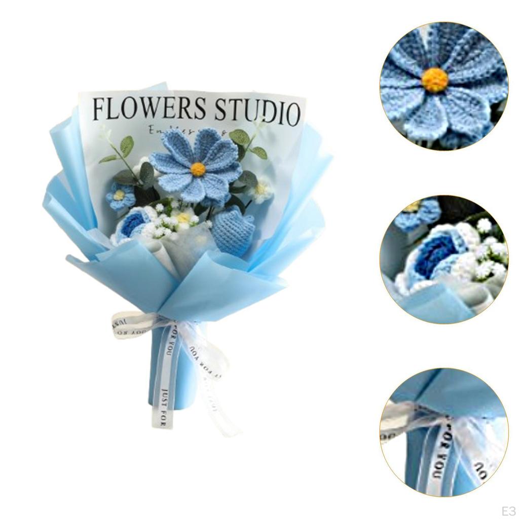 Crochet Bouquet Knitted Artificial Gesang Flowers Decorative Completed Mother Day Gift