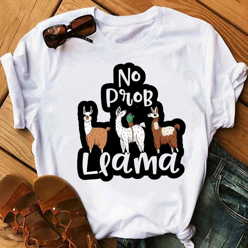 Трава Грязь Лошадь Лама Принт Женская Футболка Короткий Рукав Круглый Вырез Свободная Женская Футболка Женская Футболка Топы Camisetas Mujer