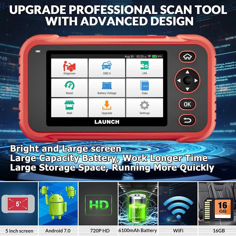 LAUNCH X431 CRP129E PLUS Car Full Systems EOBD OBD2 Scanner Diagnostic Tool 8 Reset Services Auto VIN Scan Battery Test Update