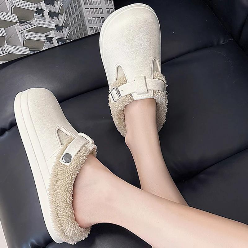 Зимние водонепроницаемые клоги-тапочки женские легкие теплые на меху Birken Shoes женские уличные комнатные нескользящие хлопковые тапочки 2025