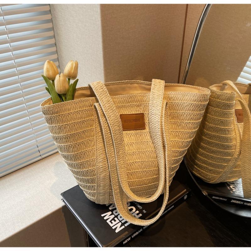 Новая весенне-летняя модная повседневная универсальная плетеная сумка, большая сумка-тоут, плечевая соломенная сумка