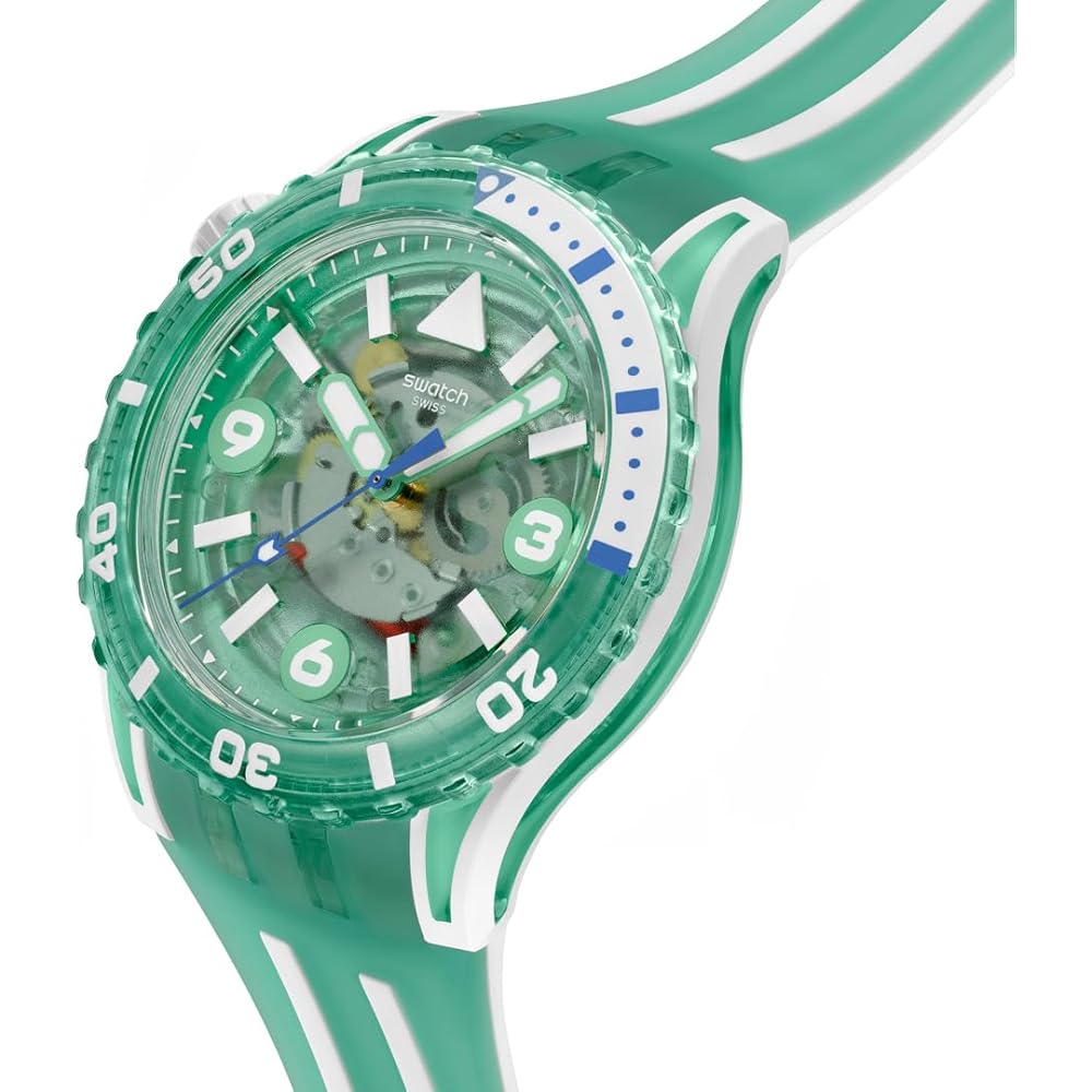 Часы Swatch Scubaqua Medusae Унисекс Зеленые 43мм Водонепроницаемые Силиконовый Ремешок