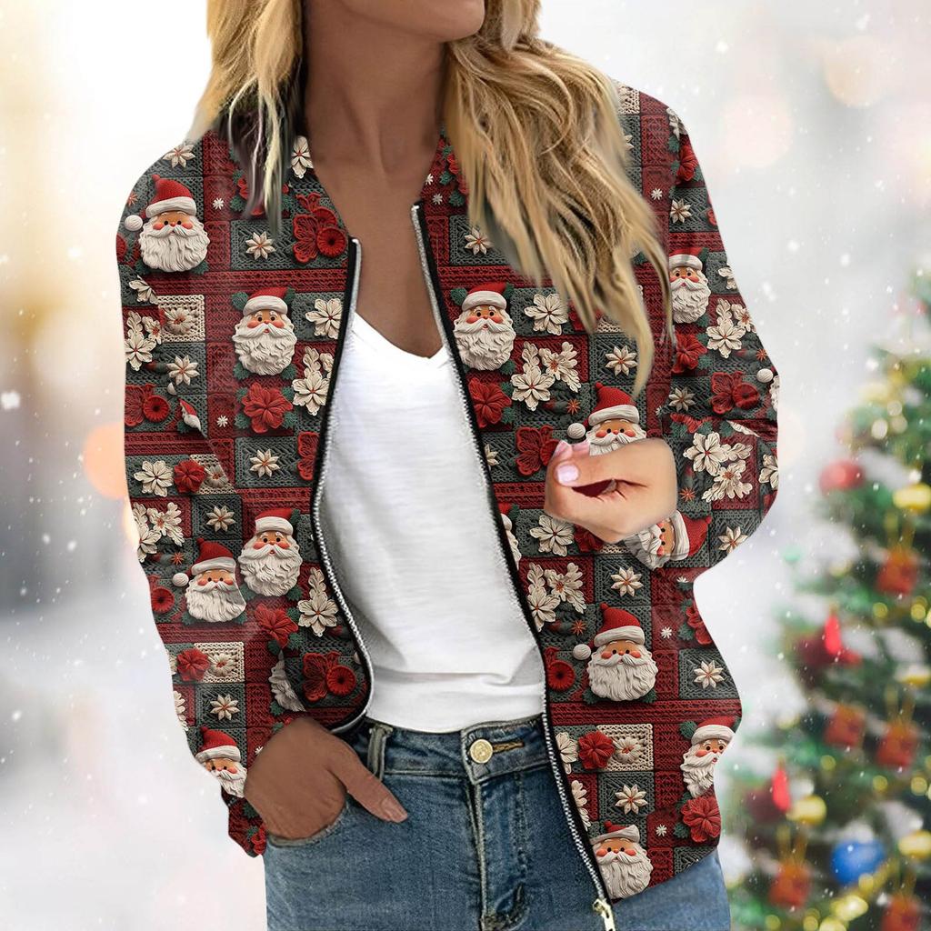 Women's Jacket Long Sleeve Lightweight Zipper Cropped Floral Printed Outerwear Casual Quilted Jacket With Pockets