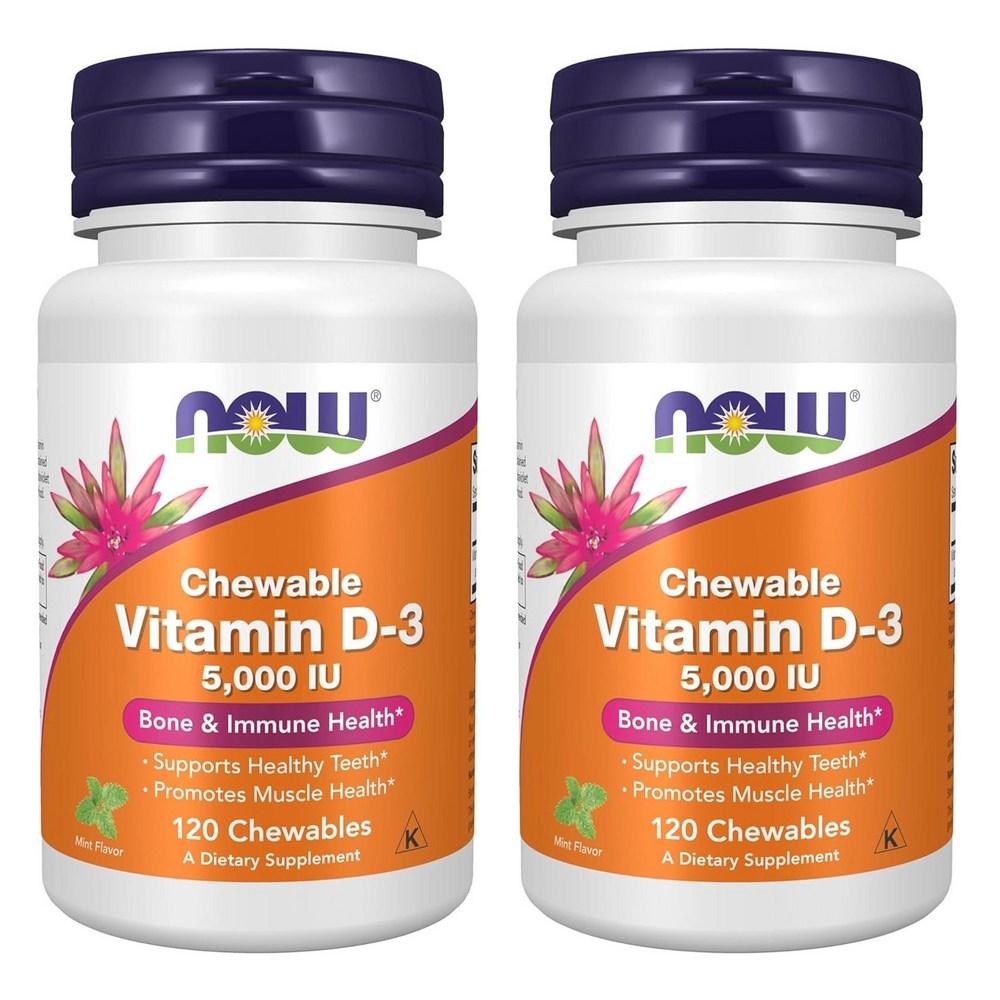 Now Foods Витамин D-3 5000 МЕ Натуральная мята Жевательные таблетки 120 таблеток 2 шт.