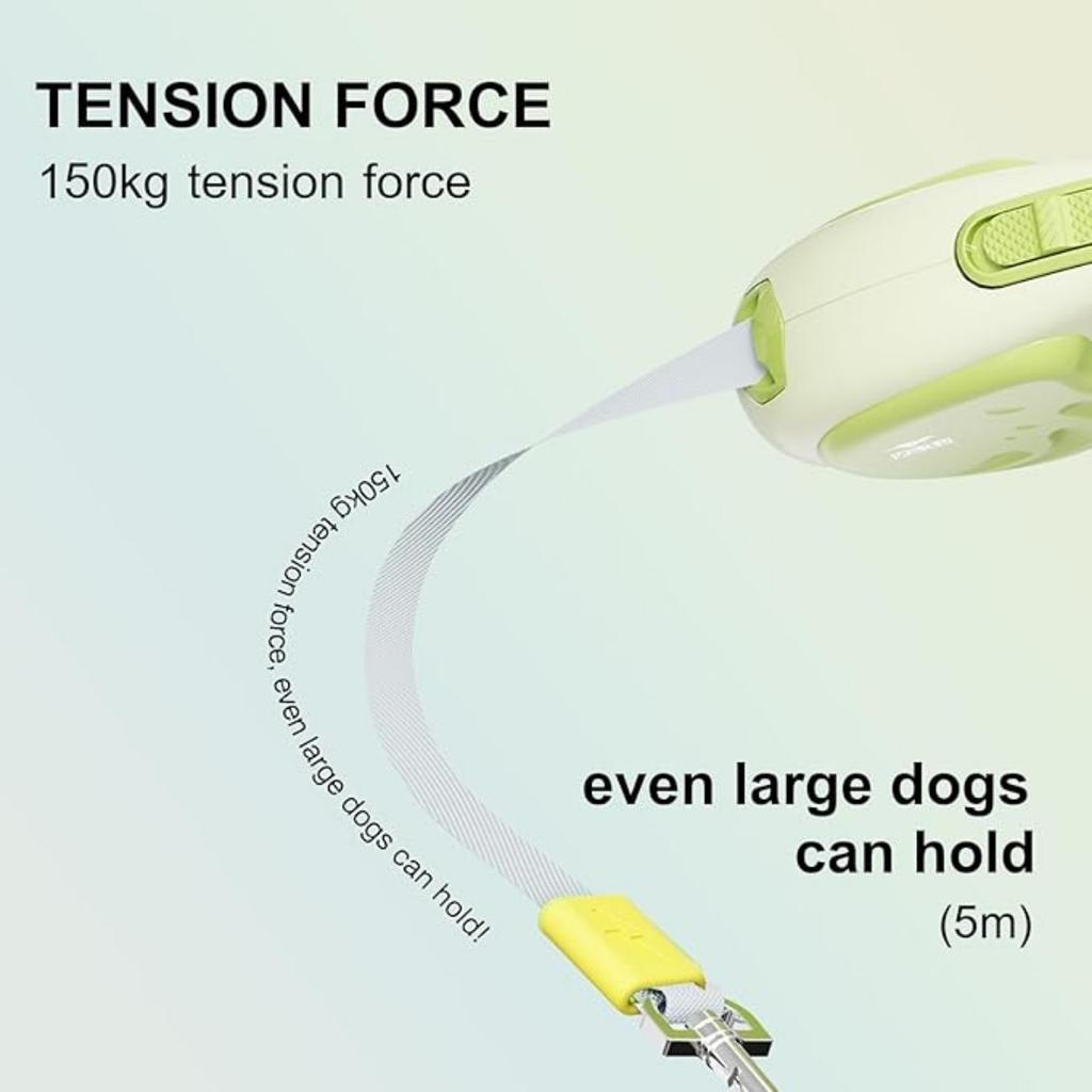 Retractable Dog Leash 5m Heavy Duty Nylon Tape 360° Tangle Free Dog Walking Leash One Touch Quick-Lock Braking Non-Slip Handle for All-Sized Dogs