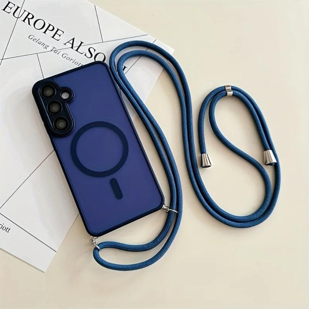 Magnetic Hard PC Case For Samsung Galaxy S26 S25 Edge S24 FE S23 Ultra Plus For Magsafe Shockproof Cover With Crossbody Lanyard