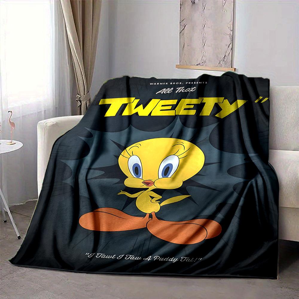 1pc Tweety Bird Looney Tunes Soft Skin-Friendly Flannel Blanket with Digital Printing, Various Sizes Available for Family, Friends, Birthday038